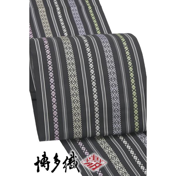 着物だいやす 774■八寸名古屋帯■本場筑前博多織　独鈷　献上柄　五献上　黒地×カラフル【送料無料】【新品】