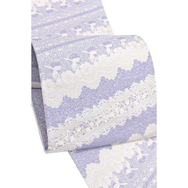 着物だいやす 225□袋帯□西陣織 帯匠山下 レース華斜縞文 藤紫色