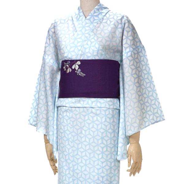 撫松庵　綿麻ちぢみ　麻の葉　浴衣　夏着物　単衣 撫松庵 すかし麻の葉 水色 白 セオアルファ 単衣 夏着物 浴衣 仕立て