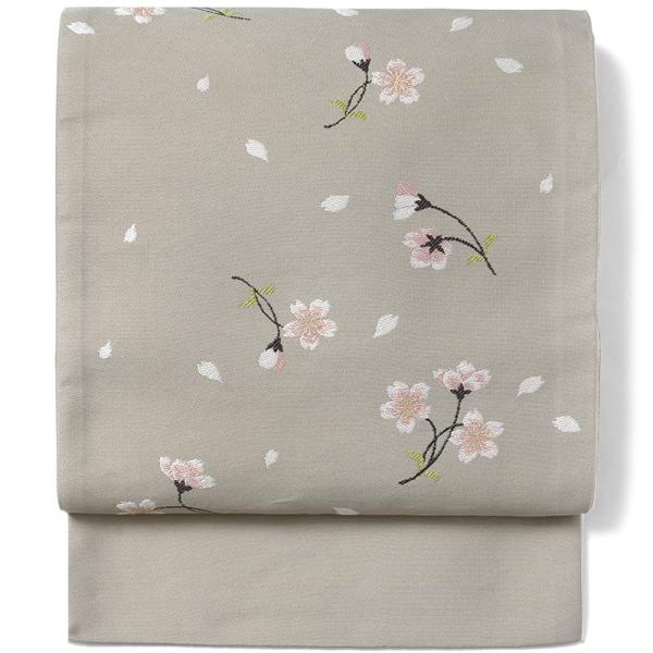 京袋帯 桜 グレー 伝統文様 JAPAN MODE 春 着物 お太鼓 仕立て上がり 