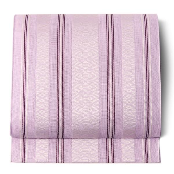 名古屋帯 紗 献上 ふじ 薄紫 縞 シック シンプル 夏着物 夏帯 お太鼓