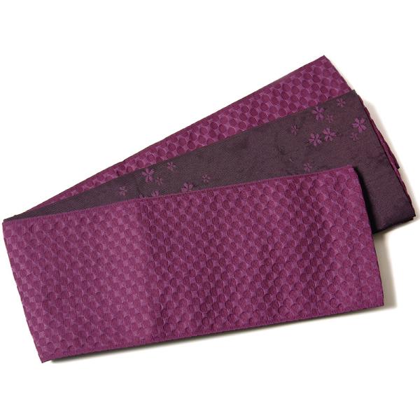 半幅帯 変り織り 格子 幾何学 紫 ふじ 無地 シンプル レトロ モダン 