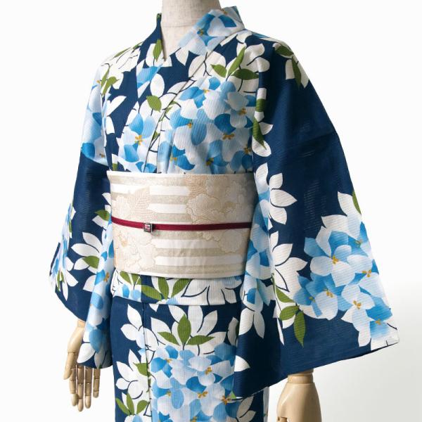 夏着物 綿絽 そしてゆめ 紫陽花 花 水色 青 紺 上品 レディース 30代
