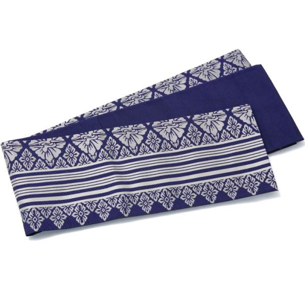 撫松庵 半幅帯 献上柄 ネイビー グレー レトロ シック オールシーズン