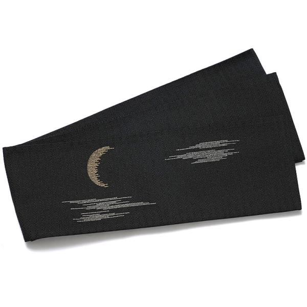 撫松庵 半幅帯 月 刺繍 黒 ブラック 絽 日本製 半巾帯 長尺 夏帯