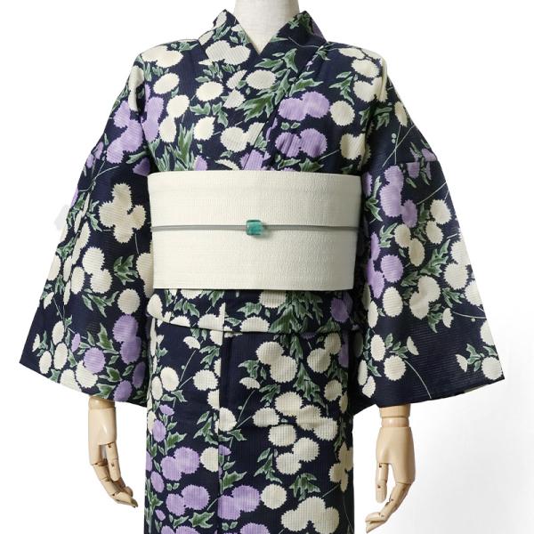 浴衣 芸艸堂 綿絽 アザミ 紫紺 オフ白 藤 花 UNSODO ブランド 古典柄