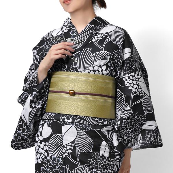 浴衣 綿麻 紫陽花 花 アジサイ 黒 白 レディース ナチュラル モダン