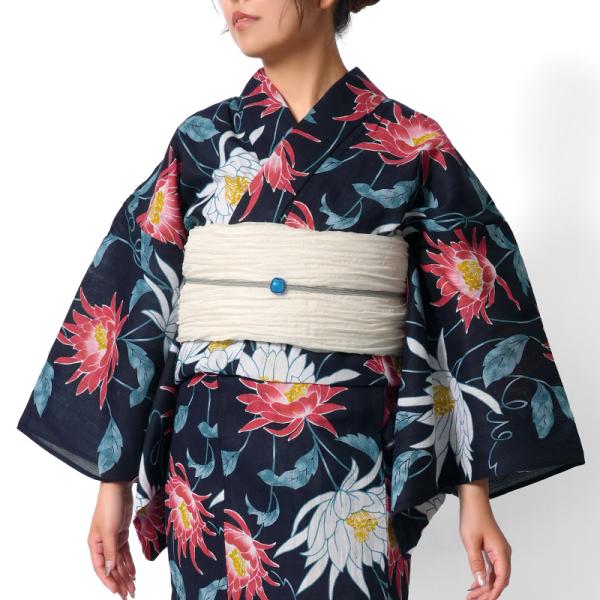 Kansai 超美品　綿　本染浴衣　夏物　160.5裄67 個性的　赤　黒 kimono-dearjapan_10004069