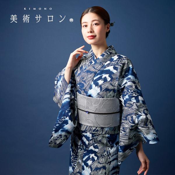 浴衣 美術サロン 藍捺染 羽 鳥 藍 紺 白 知多木綿 レディース