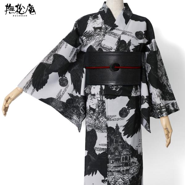 撫松庵　浴衣　変わり織　黒地 撫松庵 浴衣 クロウ カラス グレー 黒 モノトーン セオアルファ 洋館