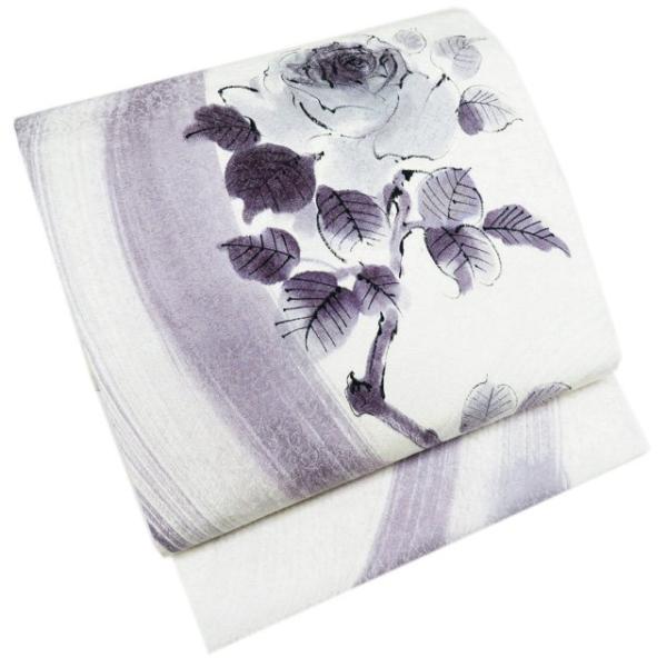 名古屋帯 なごや帯 中古 正絹 カジュアル 仕立て上がり 花の図 バラ  