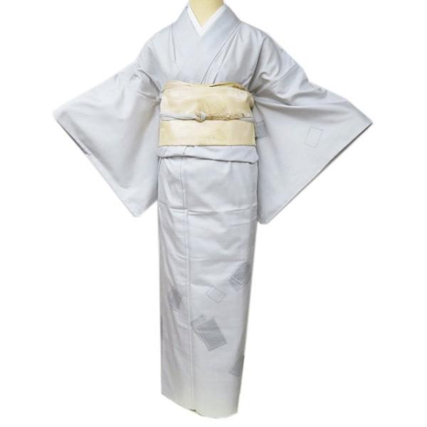 紬 着物 中古 正絹 単衣 セミフォーマル 蚊絣模様 白鼠色 身丈156cm 裄64cm M きもの北條 A1003-8 紬 着物 中古 正絹 単衣 セミフォーマル 蚊絣模様 白鼠色 身丈156cm 裄