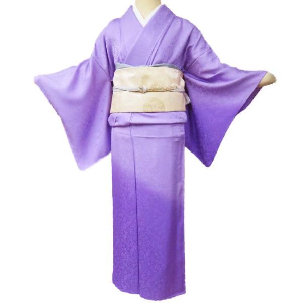 未使用品 訪問着 グレー ブラウン系 絞り 綸子地 刺繍 身丈163cm