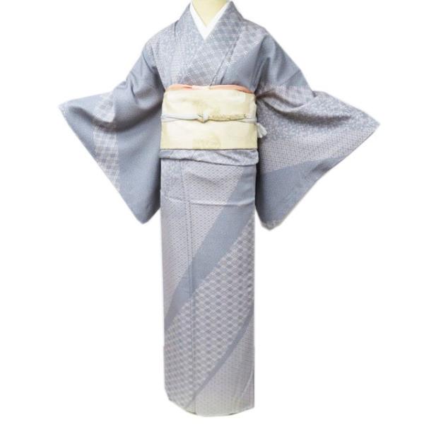 付下げ 付け下げ 訪問着 着物 未使用 刺繍 雪輪に花 鹿の子 女郎花色