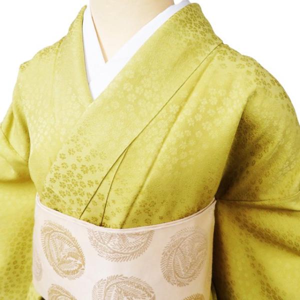 色無地 着物 未使用 正絹 袷 フォーマル 紋付き 作家物 落款 地模様 花  