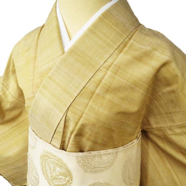 訪問着フルセット 汕頭刺繍 カーキ色 扇子 松竹梅 シンプル 着物 正絹