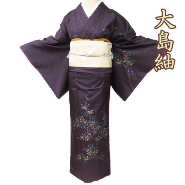 大島紬 着物 未使用 正絹 袷 セミフォーマル 友禅作家 頼田勉 落款 花 