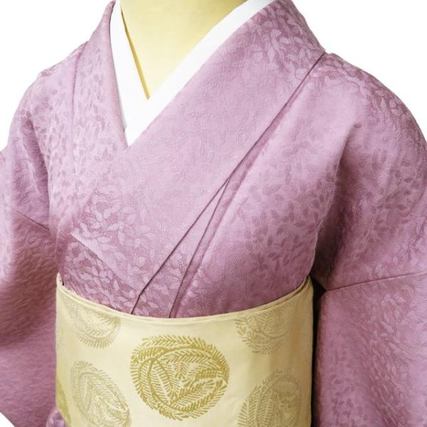 色無地 着物 中古 正絹 袷 フォーマル 紋付き 地模様 南天染め 反端