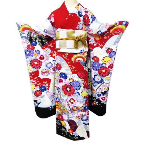 振袖 着物 中古 リサイクル 正絹 フォーマル 花模様 流水に鴛鴦 赤色 白色 多色 身丈170.5cm 裄68.5cm L トール きもの北條 A1041-6 振袖 着物 中古 リサイクル 正絹 フォーマル 花模様 流水に鴛鴦 赤色