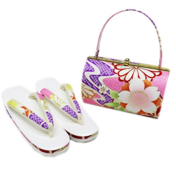 バッグ 草履 2点セット 和装小物 新古品 振袖用 花模様 24.5cm L 