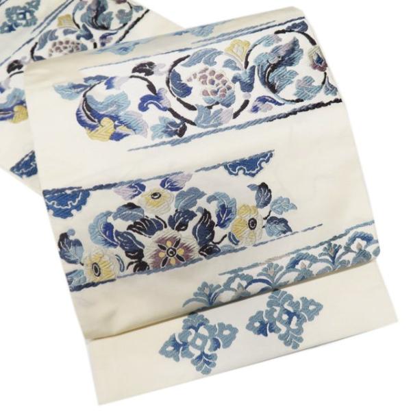 袋帯 中古 リサイクル 正絹 カジュアル 仕立て上がり 六通 花模様 オフ  