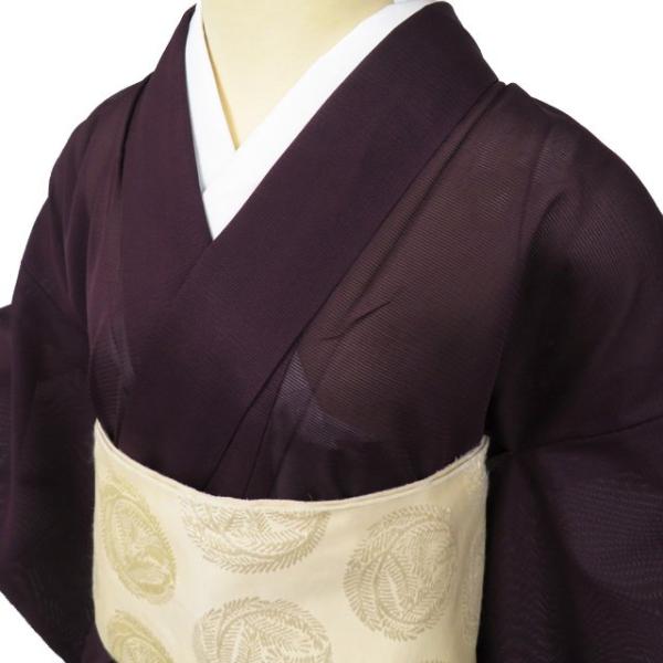 夏物 色無地 着物 中古 ポリエステル 絽 カジュアル 紋なし 焦茶色  