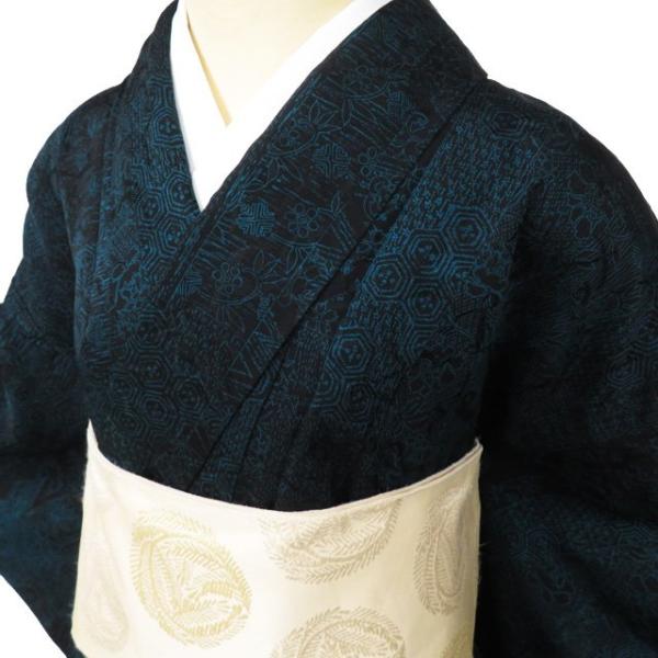 特選 小紋 着物 中古 正絹 袷 カジュアル 花模様 地模様 ピクトグラム  