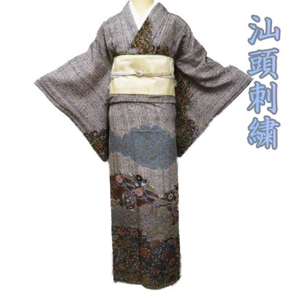 特選 訪問着 着物 中古 正絹 縮緬地 袷 フォーマル 汕頭刺繍 相良刺繍 花の図 金糸 黒色 多色 身丈156cm 裄66cm M きもの北條 A1169-5 特選 訪問着 着物 中古 正絹 縮緬地 袷 フォーマル 汕頭刺繍 相良刺繍