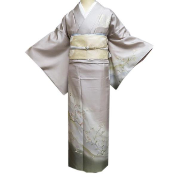 紬 着物 中古 正絹 袷 セミフォーマル 花の図 砂色 多色 金 身丈165cm 裄66cm L トール きもの北條 A1070-9 紬 着物 中古 正絹 袷 セミフォーマル 花の図 砂色 多色 金 身丈165cm
