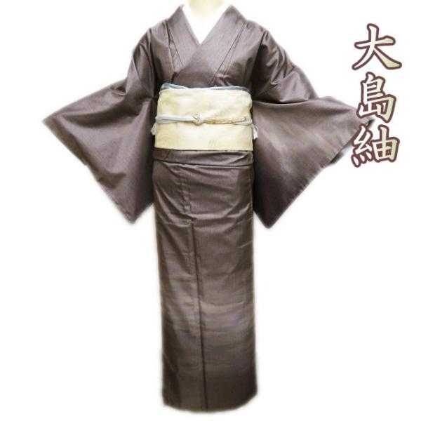大島紬 着物 中古 正絹 袷 セミフォーマル 暈し 銀煤竹色 多色 身丈160.5cm 裄64cm M きもの北條 A1075-6 大島紬 着物 中古 正絹 袷 セミフォーマル 暈し 銀煤竹色 多色 身丈
