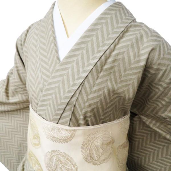 播包 新品 播州織 着物 木綿 単衣 カジュアル ヘリンボーン柄 反端付き 