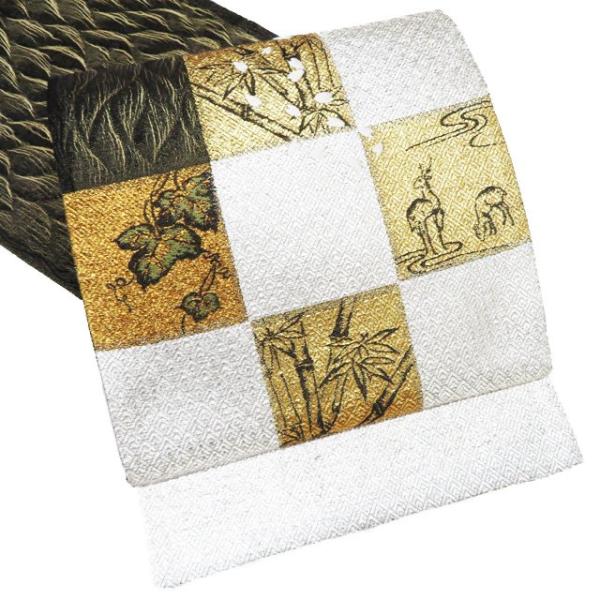 袋帯 未使用 正絹 フォーマル 仕立て上がり お太鼓柄 よろけ織 植物  