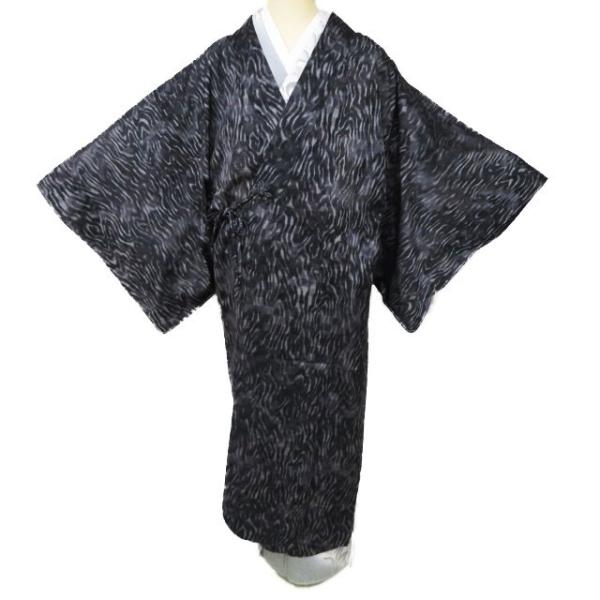 コート 道中着 着物 中古 正絹 紋紗 市松模様 黒色 白鼠色 身丈131cm  