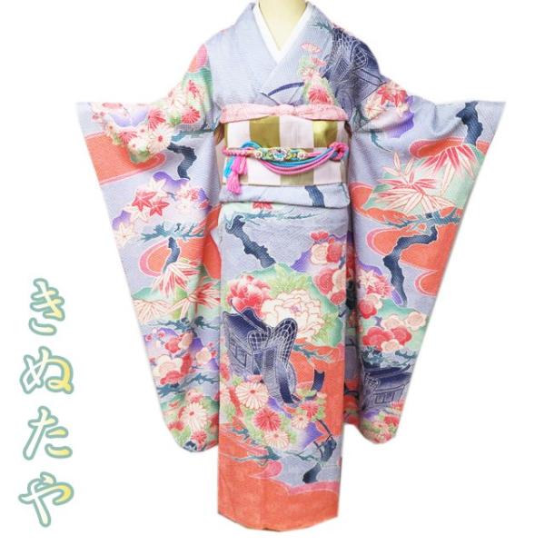 振袖 襦袢 2点 セット 着物 中古 正絹 きぬたや 絞り 花模様 御車 多色