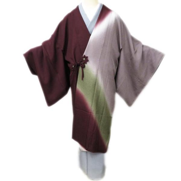コート 道中着 着物 中古 正絹 暈し 焦茶色 柴色 老竹色 身丈110cm 裄69cm きもの北條 A1099-2 コート 道中着 着物 中古 正絹 暈し 焦茶色 柴色 老竹色 身丈110cm 裄