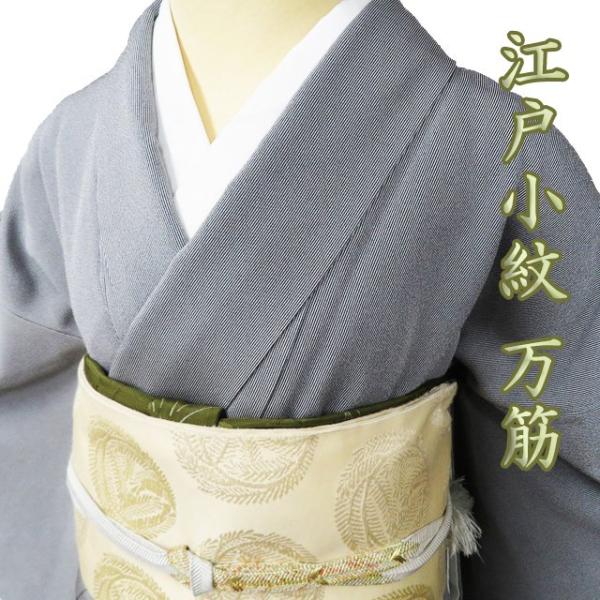 小紋 江戸小紋 着物 中古 正絹 袷 カジュアル 万筋 白鼠色 黒色 身丈  