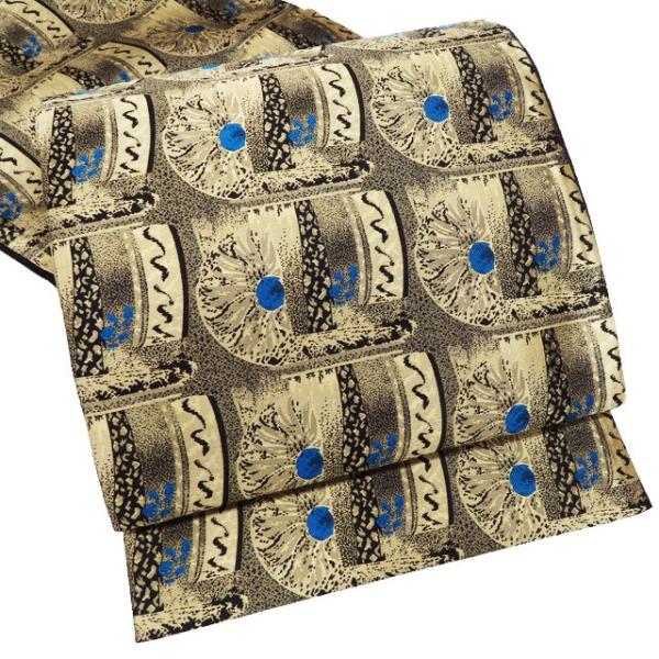 袋帯 中古 リサイクル 正絹 カジュアル 仕立て上がり 全通 木蘭色 黒色  