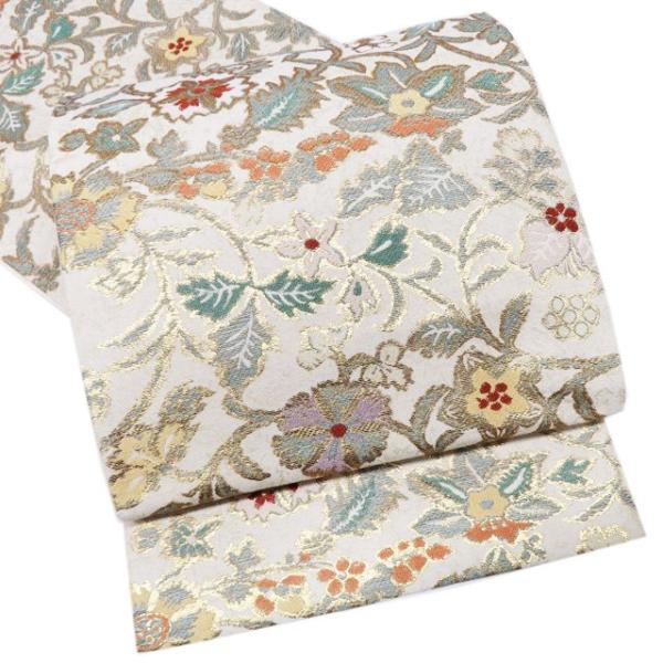 袋帯 中古 リサイクル 正絹 フォーマル 仕立て上がり 全通 花模様 箔糸  