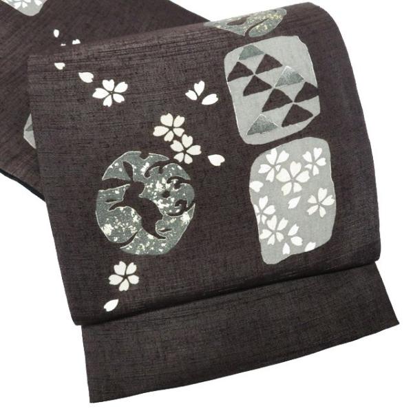 袋帯 中古 リサイクル 正絹 紬地 走り去る カジュアル 仕立て上がり 六  