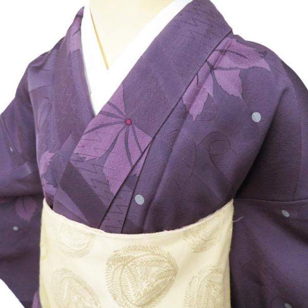 小紋 着物 中古 正絹 袷 カジュアル 流水に花模様 地模様 葡萄鼠色 多色 身丈160cm 裄64.5cm M きもの北條 A1115-1 小紋 着物 中古 正絹 袷 カジュアル 流水に花模様 地模様 葡萄鼠色 多