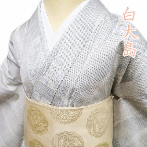 特選 大島紬 白大島 着物 未使用 正絹 袷 カジュアル 花模様 オフ 