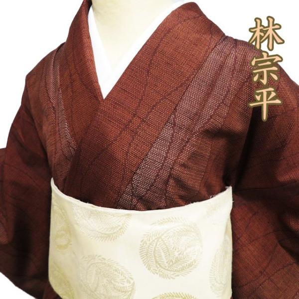 特選 古代紬 着物 林宗平 ラベル 身丈161cm 裄63cm M A828-6 特選 古代紬 着物 中古 正絹 袷 カジュアル 林宗平 ラベル付き 本