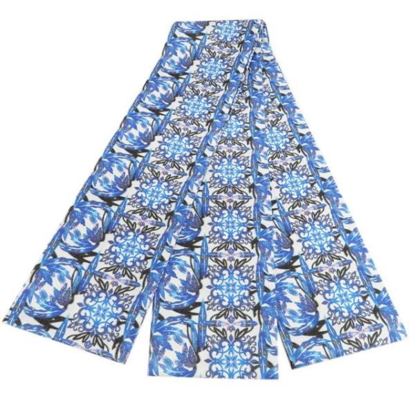 新品 半幅帯 正絹 カジュアル 未仕立て 全通 花紋 華文 銀通し 青系色  