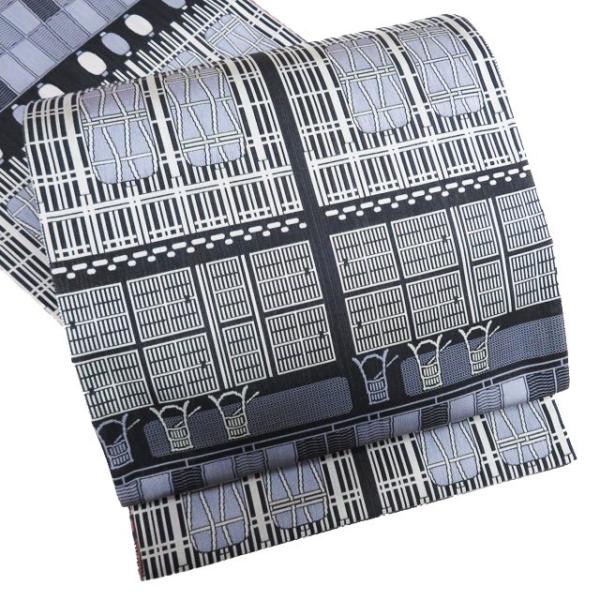 袋帯 中古 リサイクル 正絹 カジュアル 両面全通 リバーシブル 家並み  