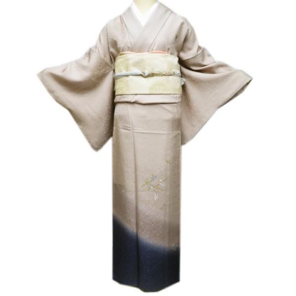 訪問着 付下げ お召し 着物 中古 正絹 袷 フォーマル 刺繍 地模様 花