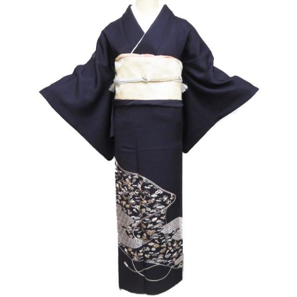 特選 色留袖 着物 中古 袷 紋付 一つ紋 刺繍 七宝 亀甲 宝物 松竹梅 地  