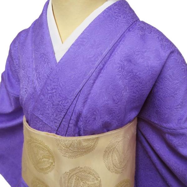 色無地 着物 未使用 正絹 袷 カジュアル 紋なし 地模様 南天模様 葵色  