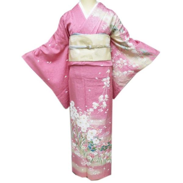 美しいお品物◇レディース着物　正絹　花菱　縮緬　花文様　普段着物　とても可愛い◎ 145 きもの包み 花鳥更紗 キナリ | ふろしき むす美 オンライン