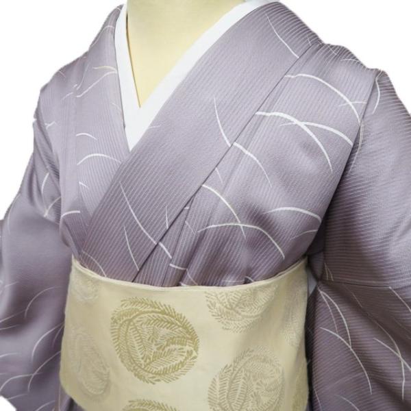 小紋 着物 中古 正絹 袷 カジュアル 芝草模様 薄色 身丈155.5cm 裄66cm  