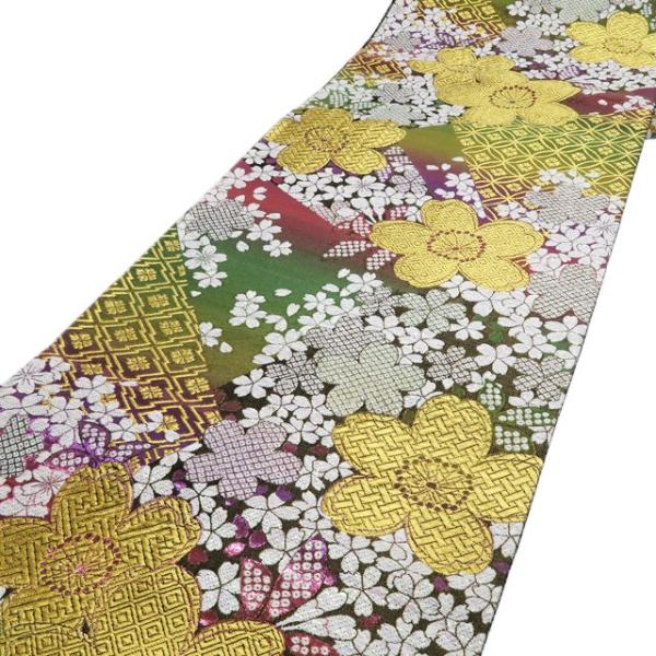 袋帯 振袖用 中古 リサイクル 正絹 フォーマル 仕立て上がり 六通 花